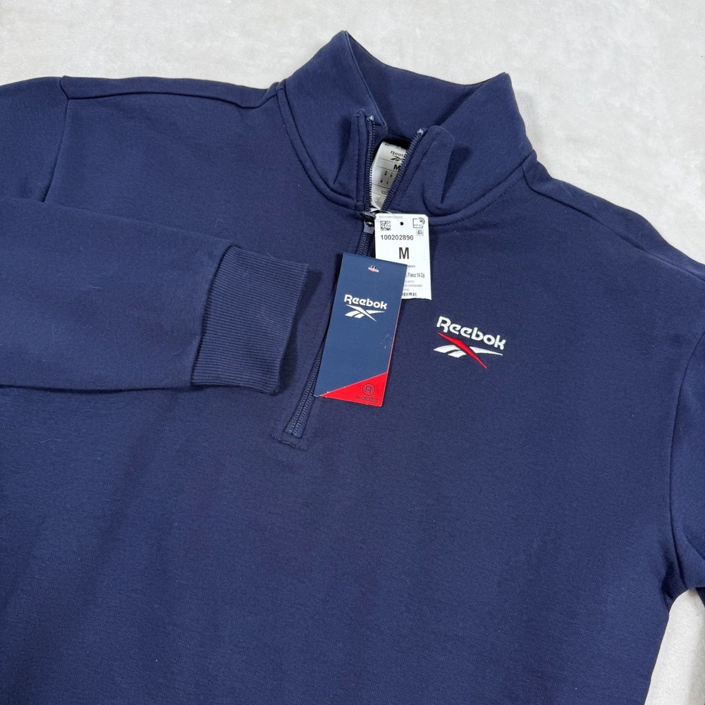Reebok Men's Idenity Navy Blue Quarter Zip‎ Sweatshirt Pullover Athletic Size M